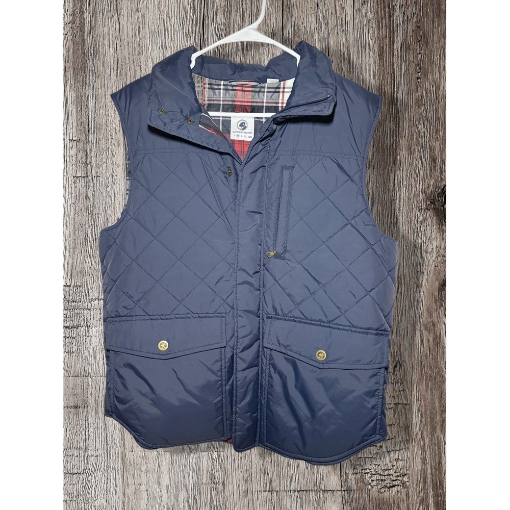 Men's M Southern Proper Puffer Vest Secret Shot Pouch Down Navy Quilted Full Zip